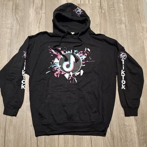 TikTok Multicolor Pink Blue Paint Splash Merchandise Hoodie Mens XLarge